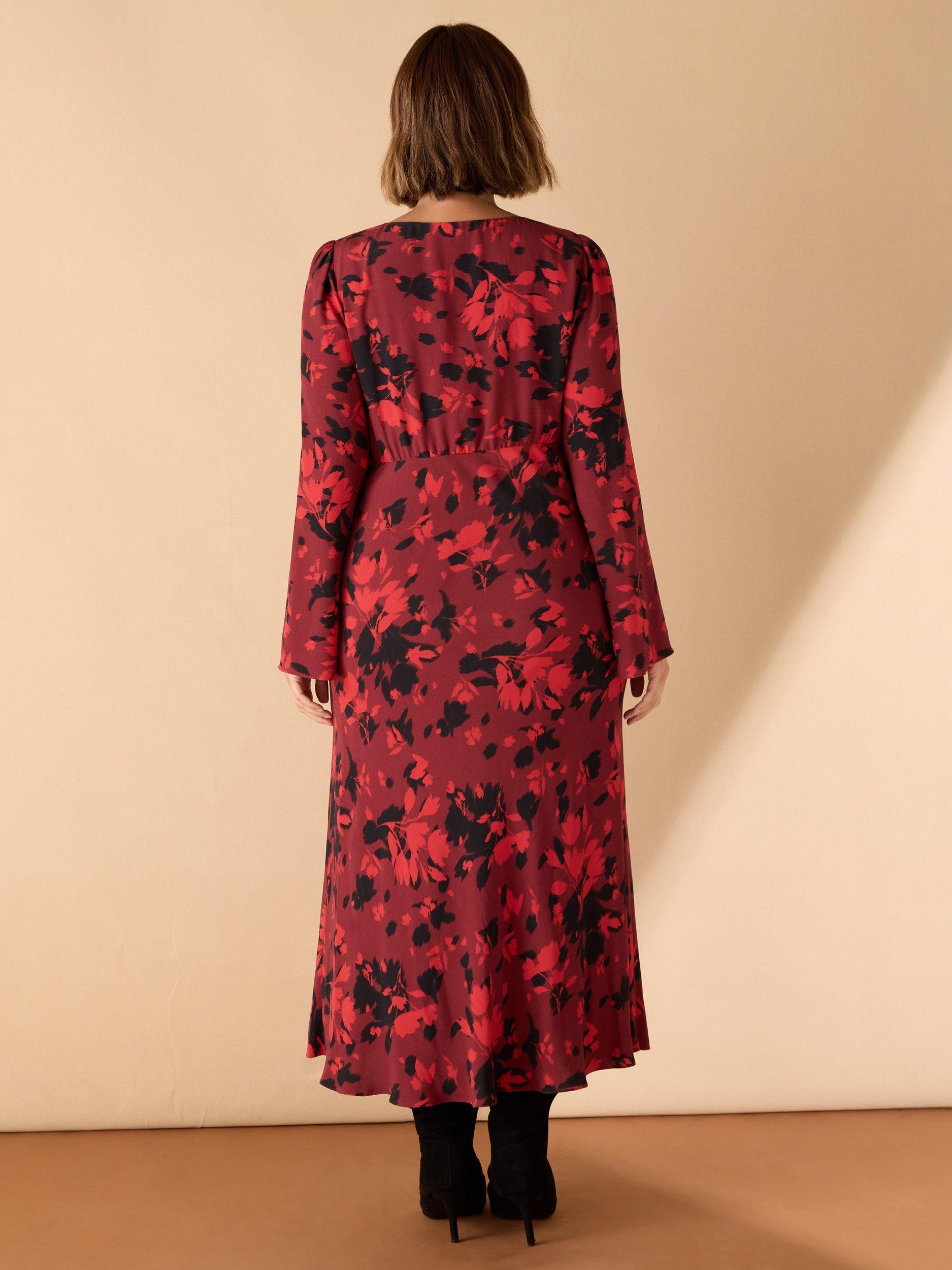 Product image 5 of 8, which shows Live Unlimited Abstract Print Ruched Front Maxi Dress, Red, 12