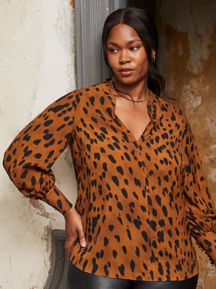 Live Unlimited Curve Animal Print Nehru Top, Brown, Brown