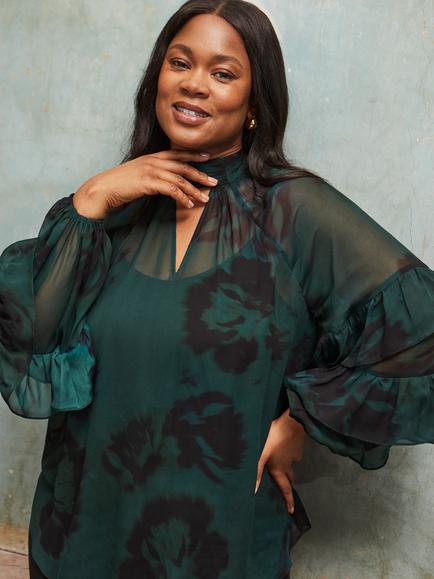 Live Unlimited Curve Abstract High Neck Top, Green - view 2, Green
