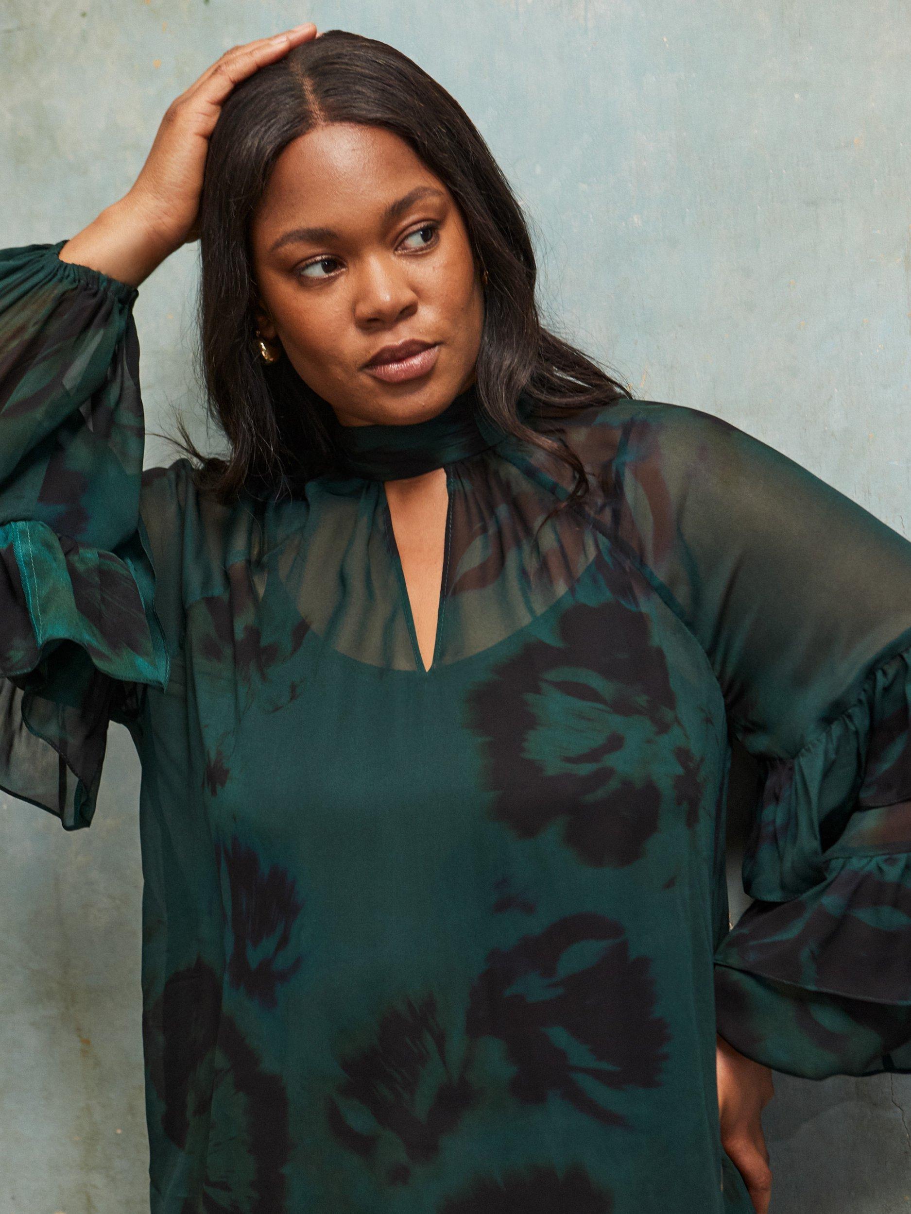 Product image 3 of 3, which shows Live Unlimited Curve Abstract High Neck Top, Green, 14