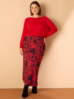 Live Unlimited Curve Abstract Print Bias Cut Midaxi Skirt, Red, Red