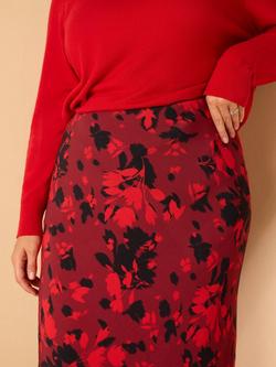 Live Unlimited Curve Abstract Print Bias Cut Midaxi Skirt, Red - view 2, Red