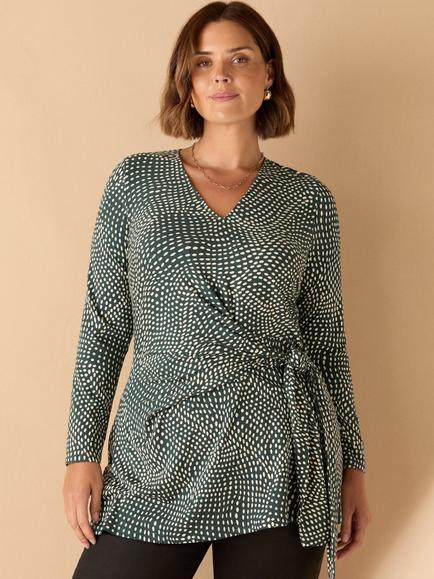 Live Unlimited Curve Spot V-Neck Side Tie Top, Green, Green
