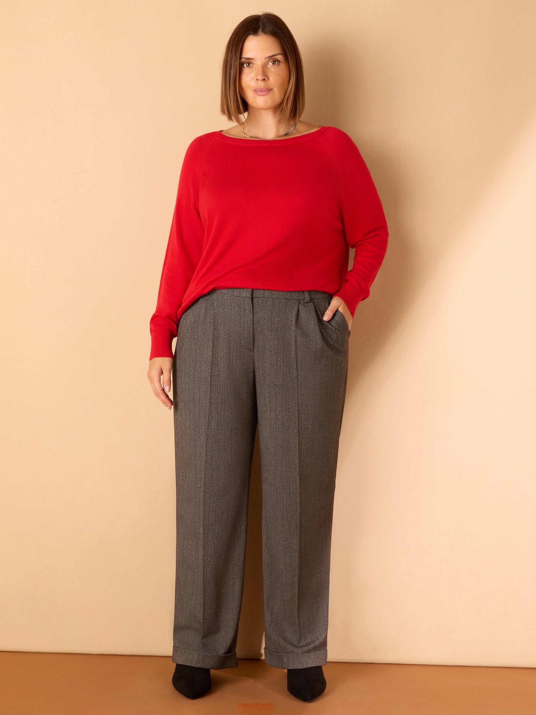 Product image 1 of 3, which shows Live Unlimited Curve Herringbone Trousers, Grey, 12
