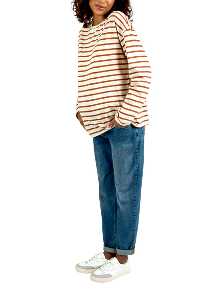 JoJo Maman Bébé Cotton Stripe Maternity Long Sleeve Round Neck T-Shirt - view 2, Oatmeal
