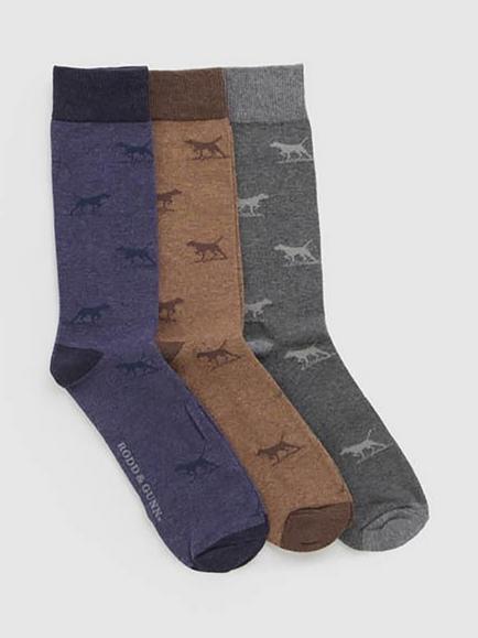 Rodd & Gunn Dogs A Plenty Cotton Blend Socks, Pack of 3, Purple/Multi