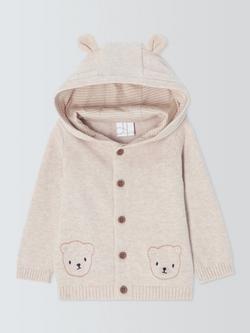 John Lewis Baby Teddy Hooded Cardigan, Natural, Natural