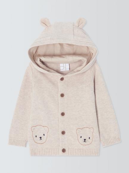 John Lewis Baby Teddy Hooded Cardigan, Natural, Natural