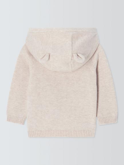 John Lewis Baby Teddy Hooded Cardigan, Natural - view 2, Natural