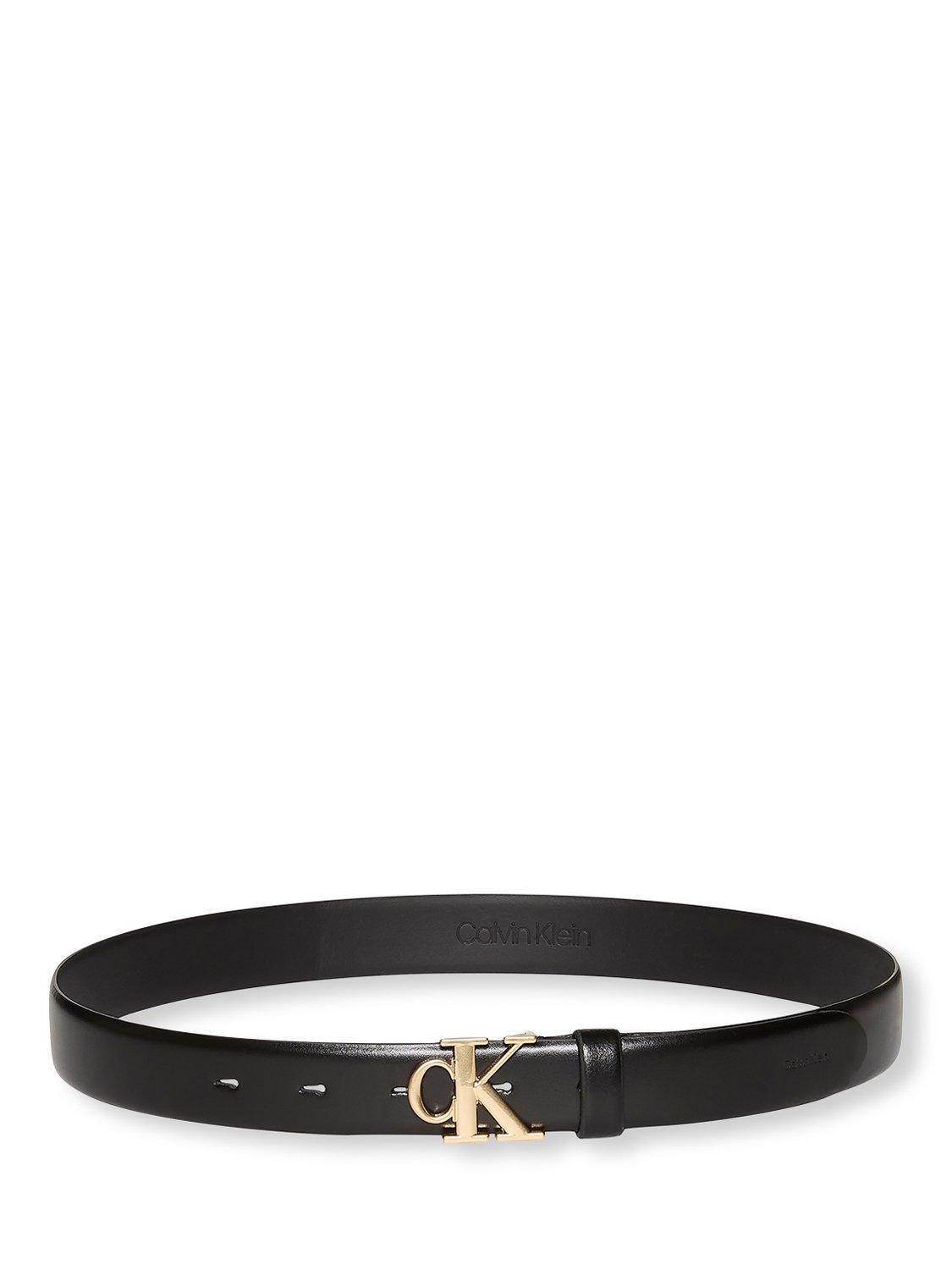 Product image 1 of 1, which shows Calvin Klein Monogram Buckle Full Grain Leather Belt, Black, 30