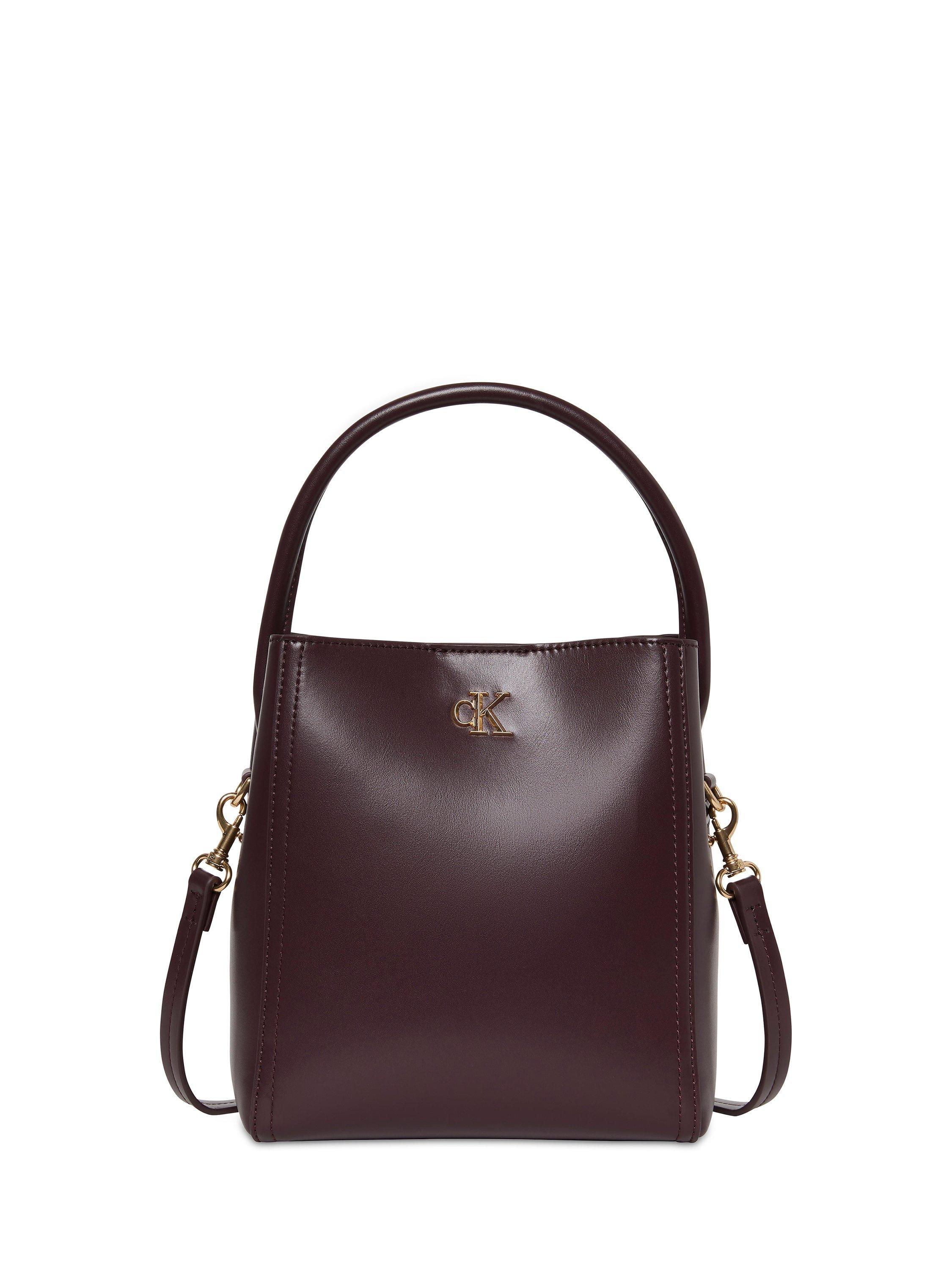 Product image 1 of 2, which shows Calvin Klein Monogram Logo Hardware Bucket Bag, Fudge, One Size