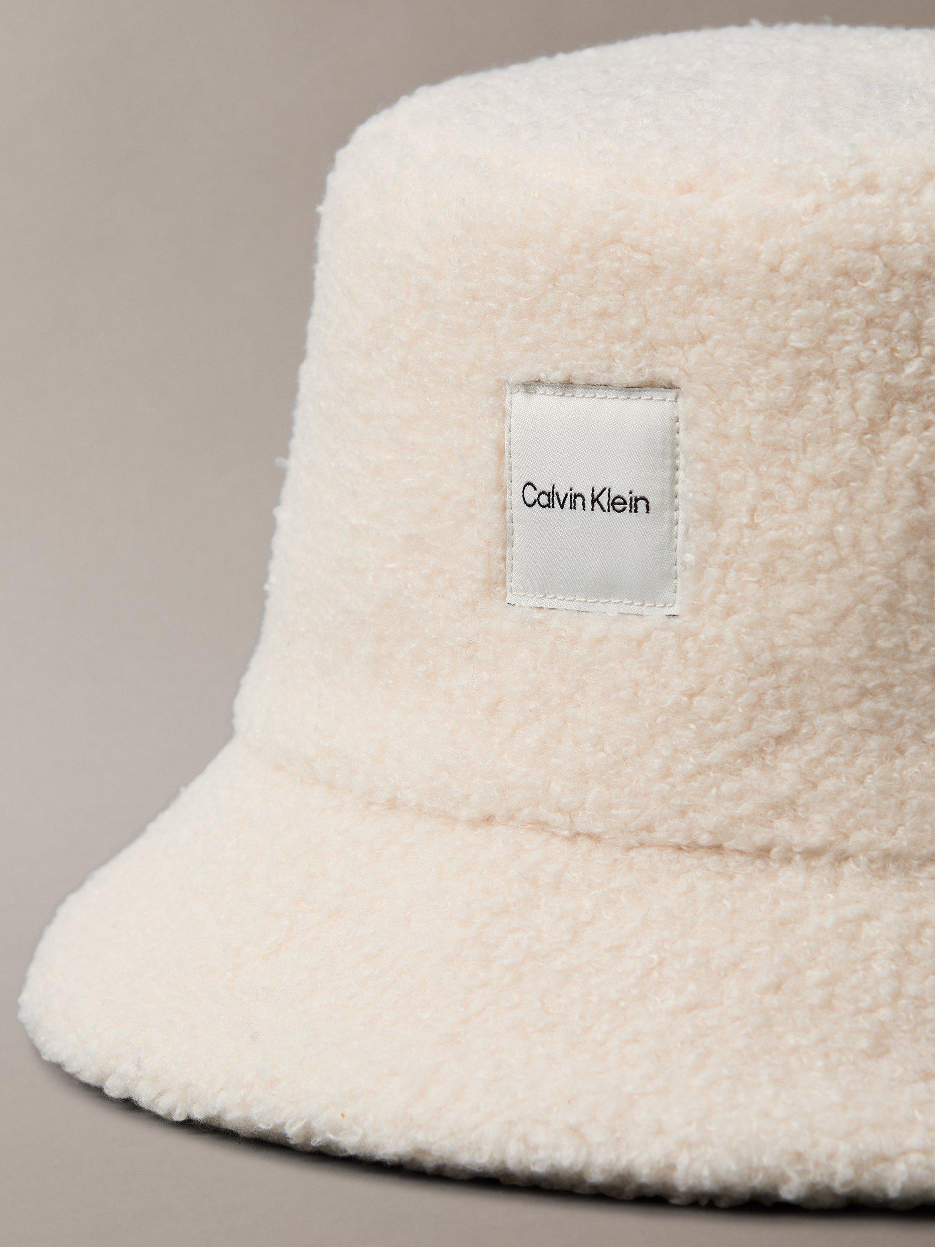 Product image 3 of 3, which shows Calvin Klein Logo Boucle Bucket Hat, Birch, One Size