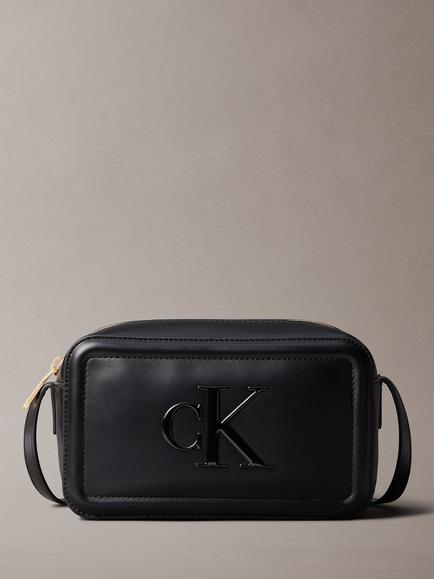 Calvin Klein Sandi Embossed Monogram Logo Camera Bag, Black, Black