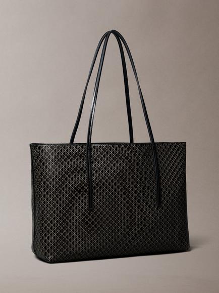 Calvin Klein Monogram Logo Tote Bag with Pouch, Black - view 2, Black