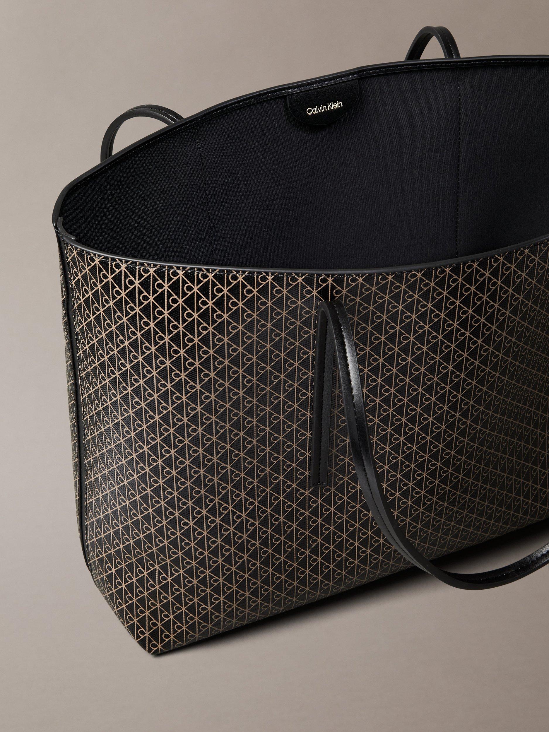 Product image 3 of 4, which shows Calvin Klein Monogram Logo Tote Bag with Pouch, Black, One Size