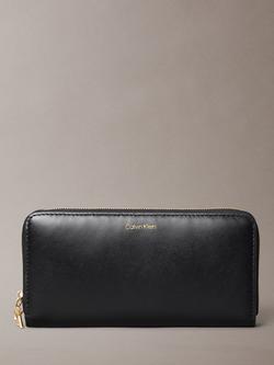 Calvin Klein Large Leather Zip Wallet, Black, Black