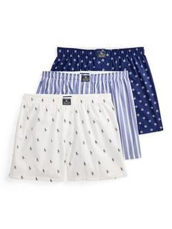 Polo Ralph Lauren Cotton Woven Boxers, Pack of 3, Blue Mid, Blue Mid