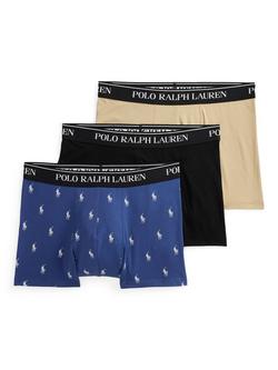 Polo Ralph Lauren Cotton Stretch Trunks, Pack of 3, Multi, Blue Mid