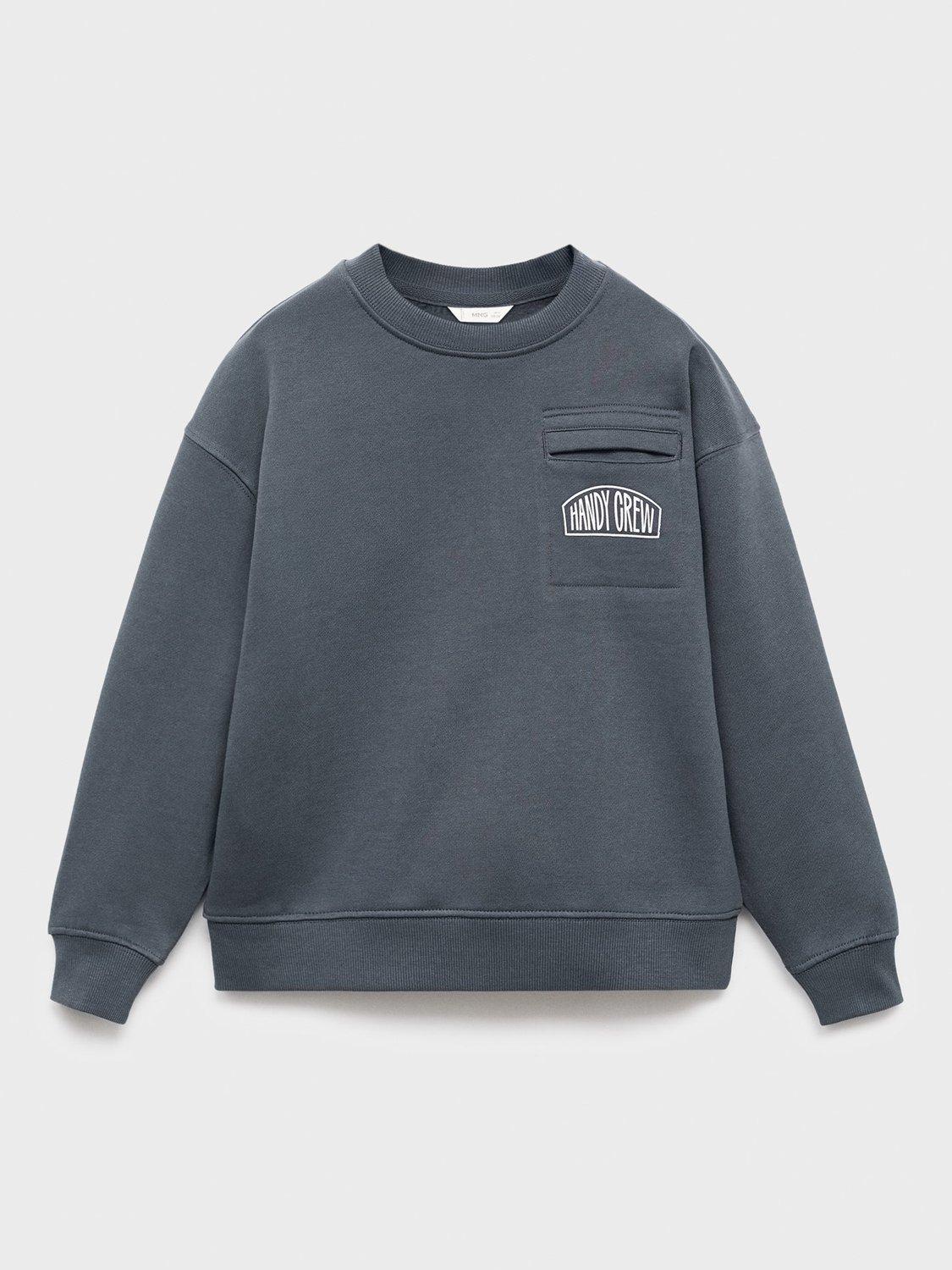 Product image 1 of 4, which shows Mango Kids' Cotton Graphic Crew Neck Sweatshirt, Dark Grey, 7-8 years