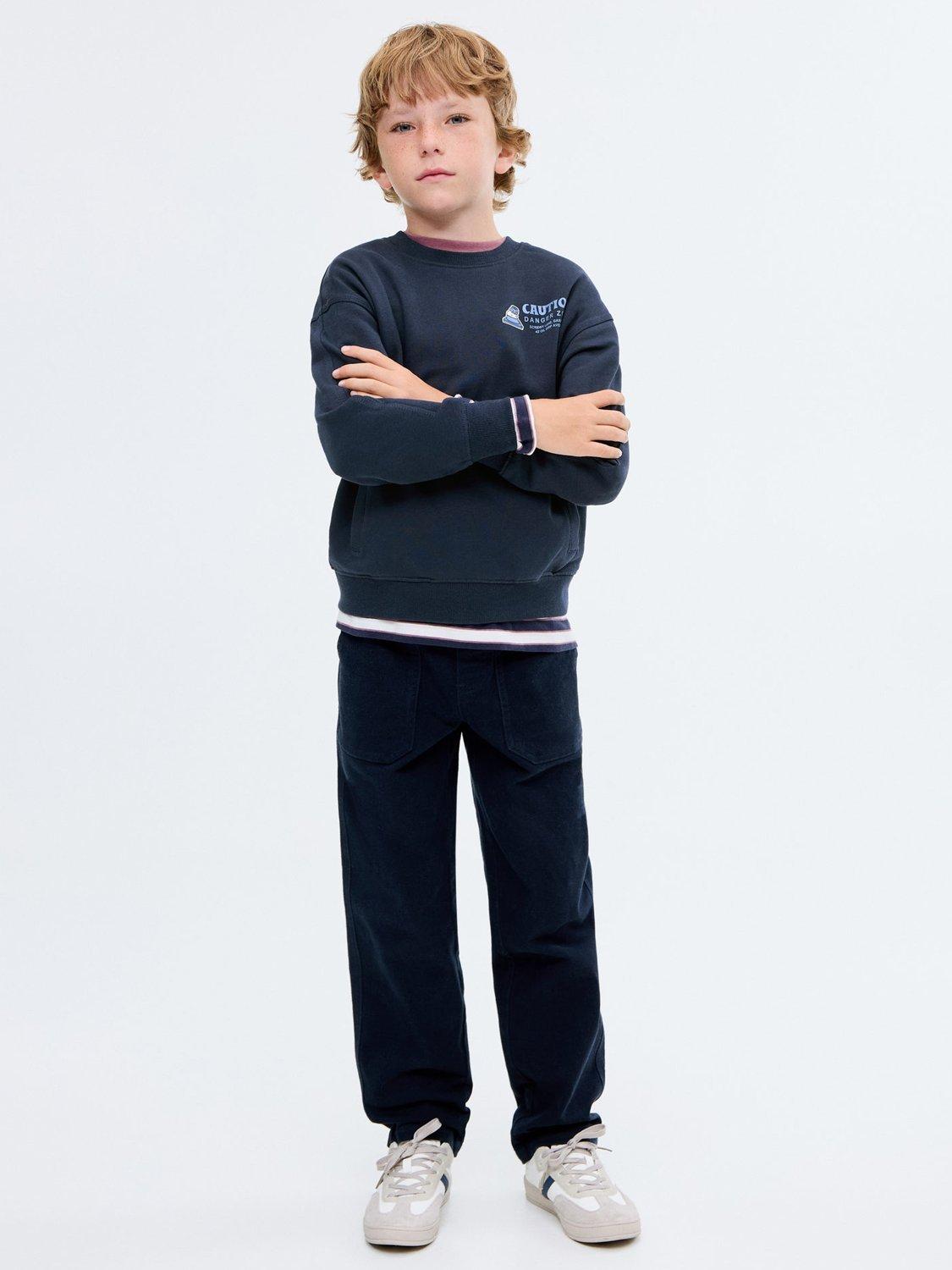 Product image 2 of 6, which shows Mango Kids' Cotton Crew Neck Back Print Sweatshirt, Navy, 9-10 years