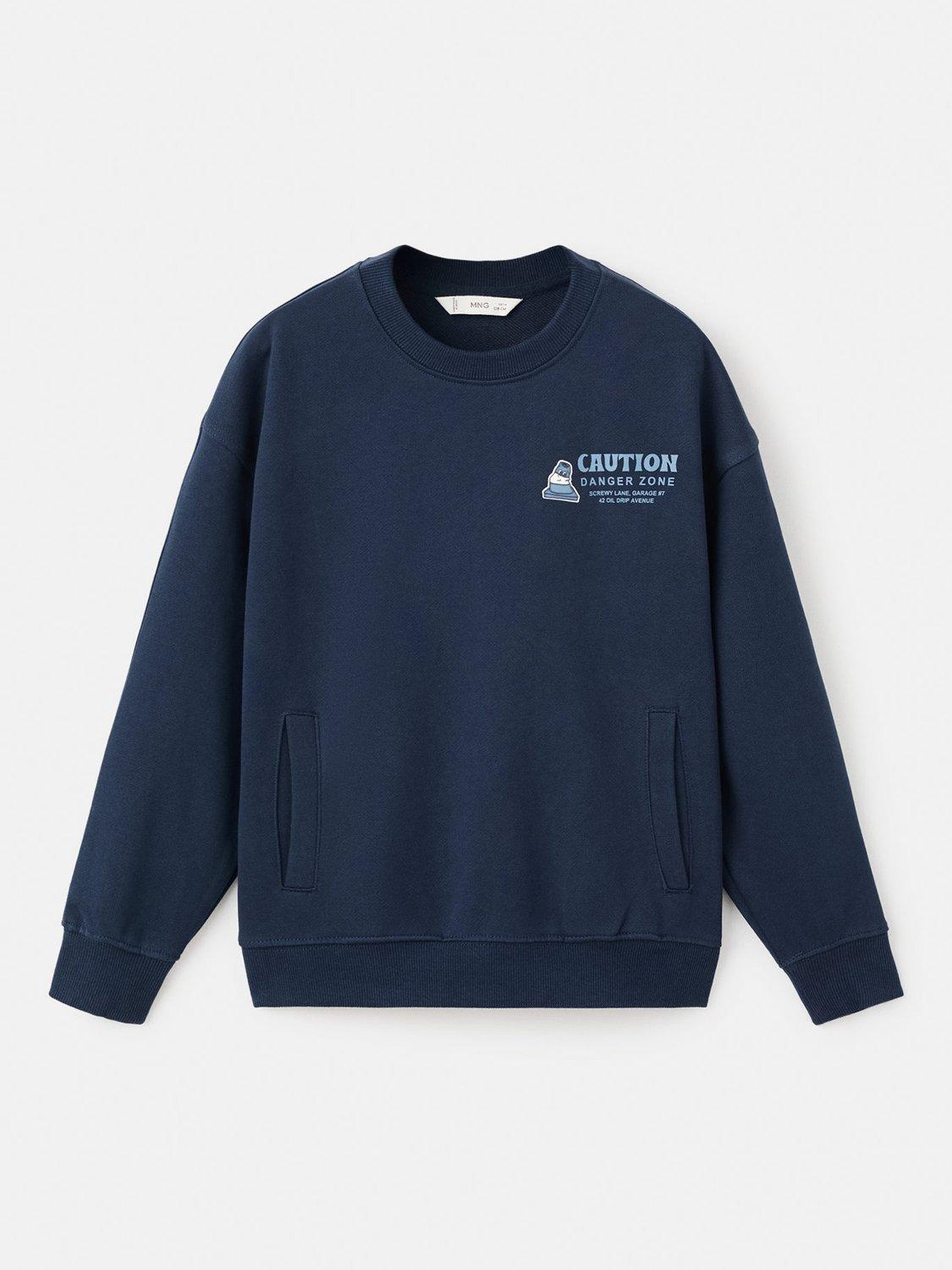 Product image 3 of 6, which shows Mango Kids' Cotton Crew Neck Back Print Sweatshirt, Navy, 9-10 years