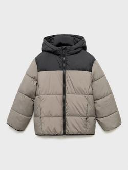 Mango Kids' Amerblock Hooded Puffer Jacket, Medium Grey, Medium Grey