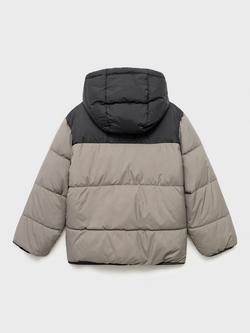 Mango Kids' Amerblock Hooded Puffer Jacket, Medium Grey - view 2, Medium Grey