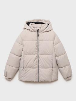 Mango Kids' America Hooded Puffer Jacket, Pastel Brown, Pastel Brown