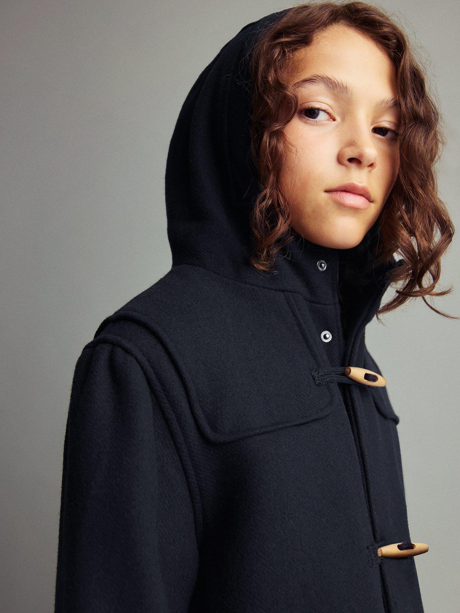 Product image 5 of 6, which shows Mango Kids' Toby Hooded Duffle Coat, Navy, 12 years
