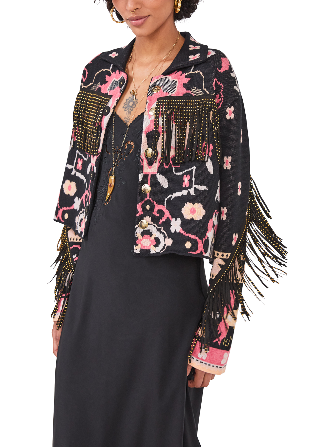 Product image 2 of 9, which shows Hayley Menzies Desert Loom Jacket, Black/Multi, S