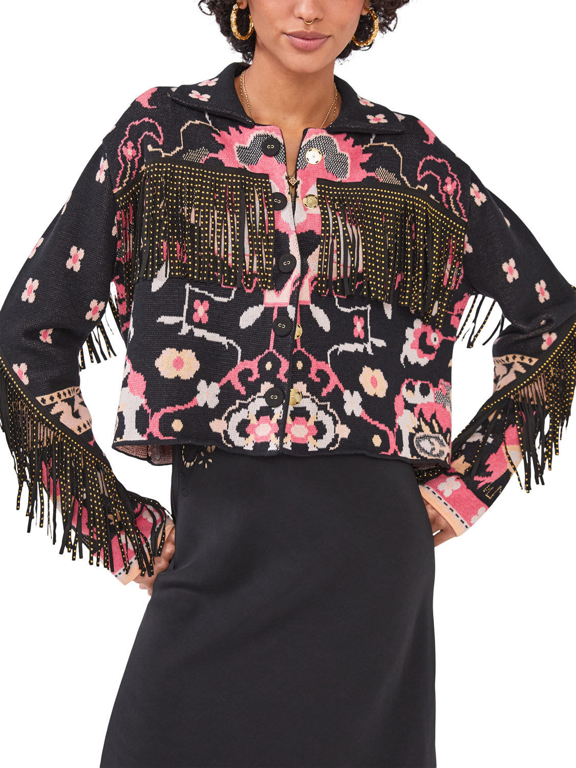 Product image 5 of 9, which shows Hayley Menzies Desert Loom Jacket, Black/Multi, S