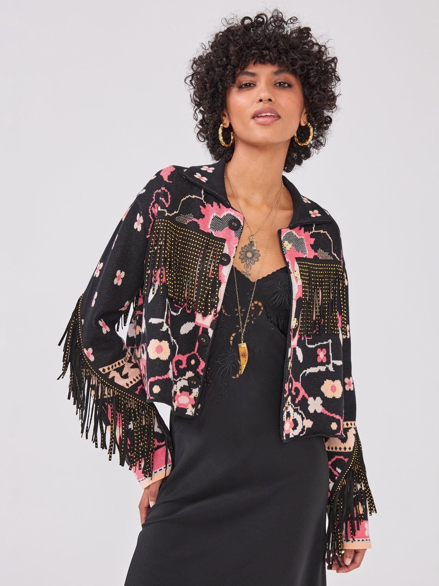 Product image 7 of 9, which shows Hayley Menzies Desert Loom Jacket, Black/Multi, S