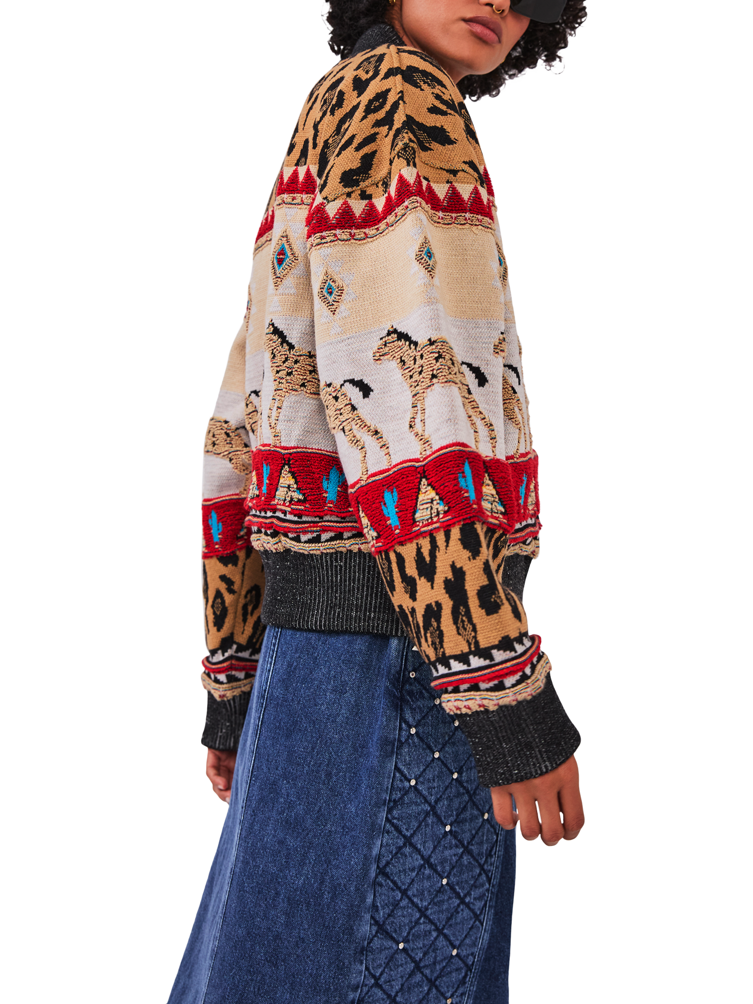 Product image 2 of 7, which shows Hayley Menzies Nom Tapestry Wool Rich Bomber Jacket, Multi, S