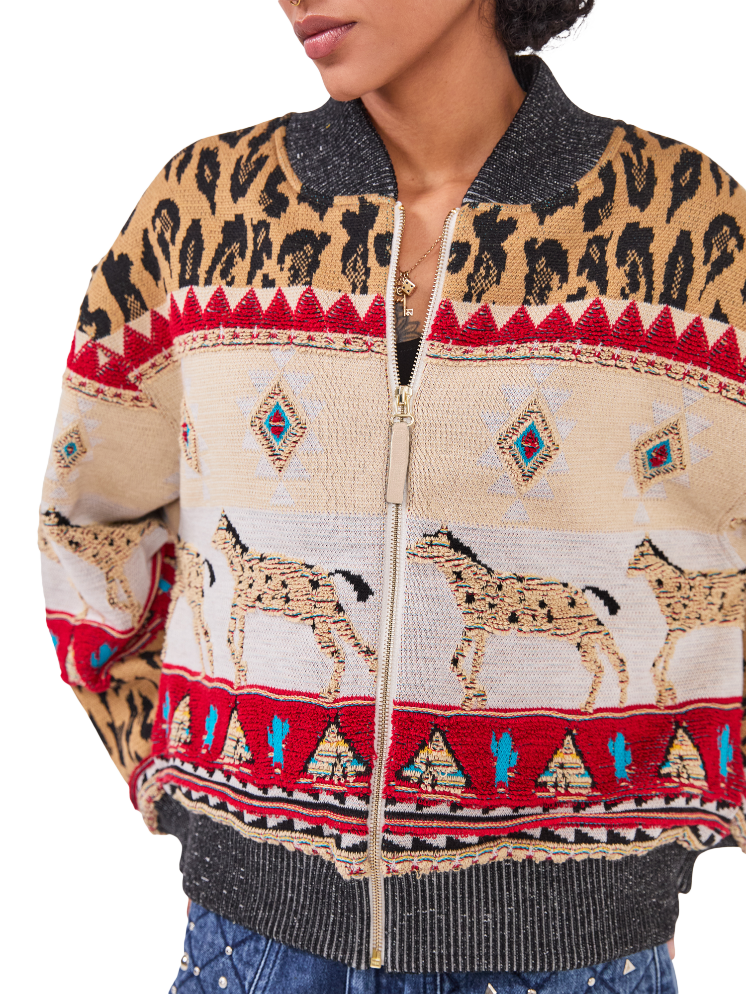 Product image 4 of 7, which shows Hayley Menzies Nom Tapestry Wool Rich Bomber Jacket, Multi, S