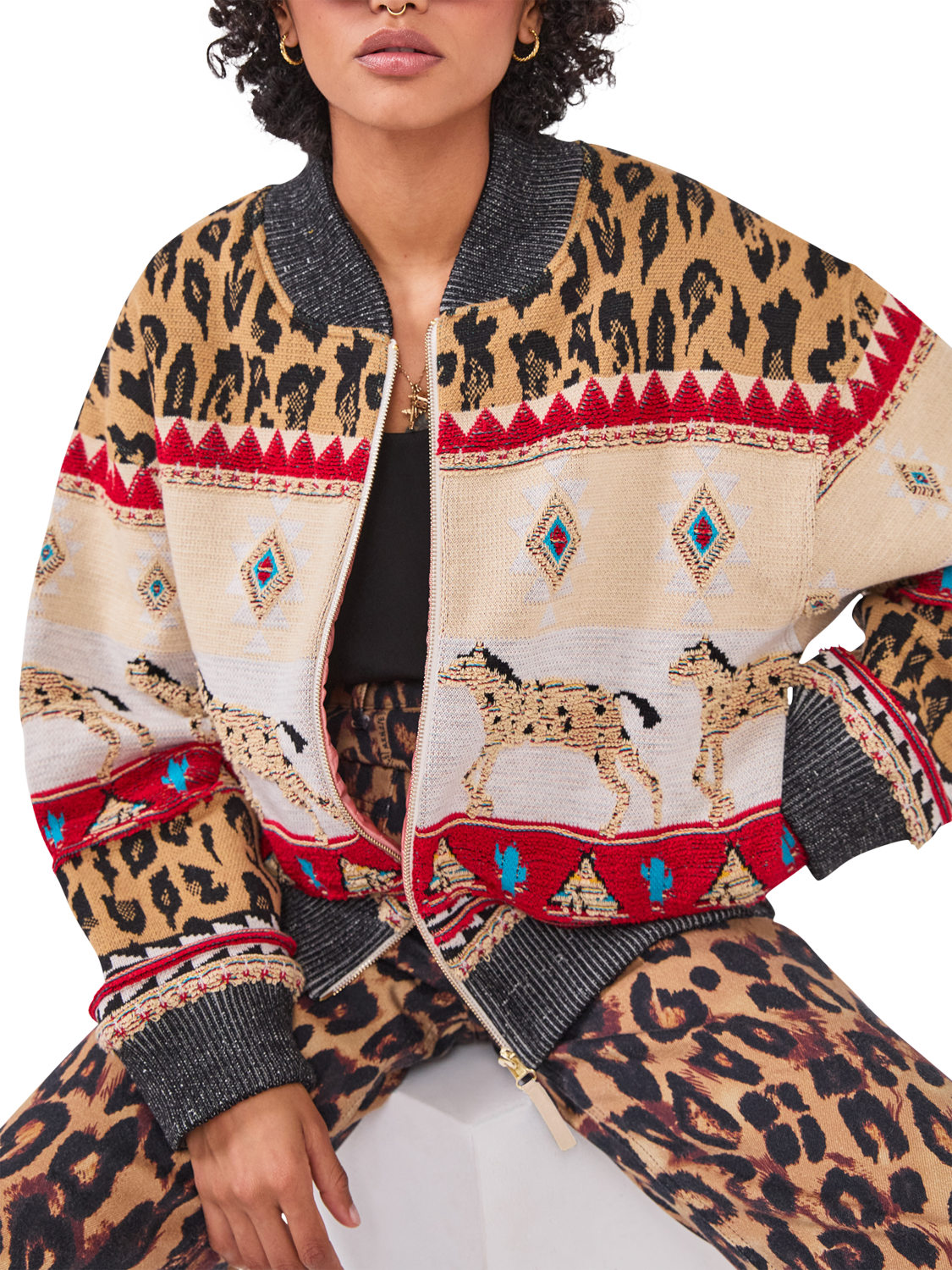Product image 5 of 7, which shows Hayley Menzies Nom Tapestry Wool Rich Bomber Jacket, Multi, S
