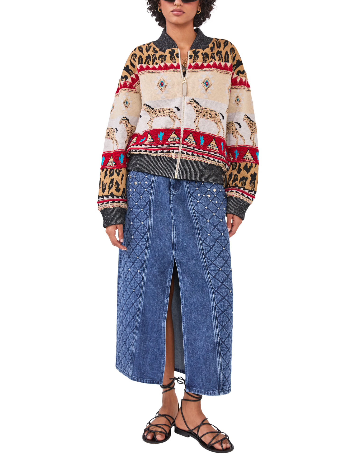 Product image 6 of 7, which shows Hayley Menzies Nom Tapestry Wool Rich Bomber Jacket, Multi, S