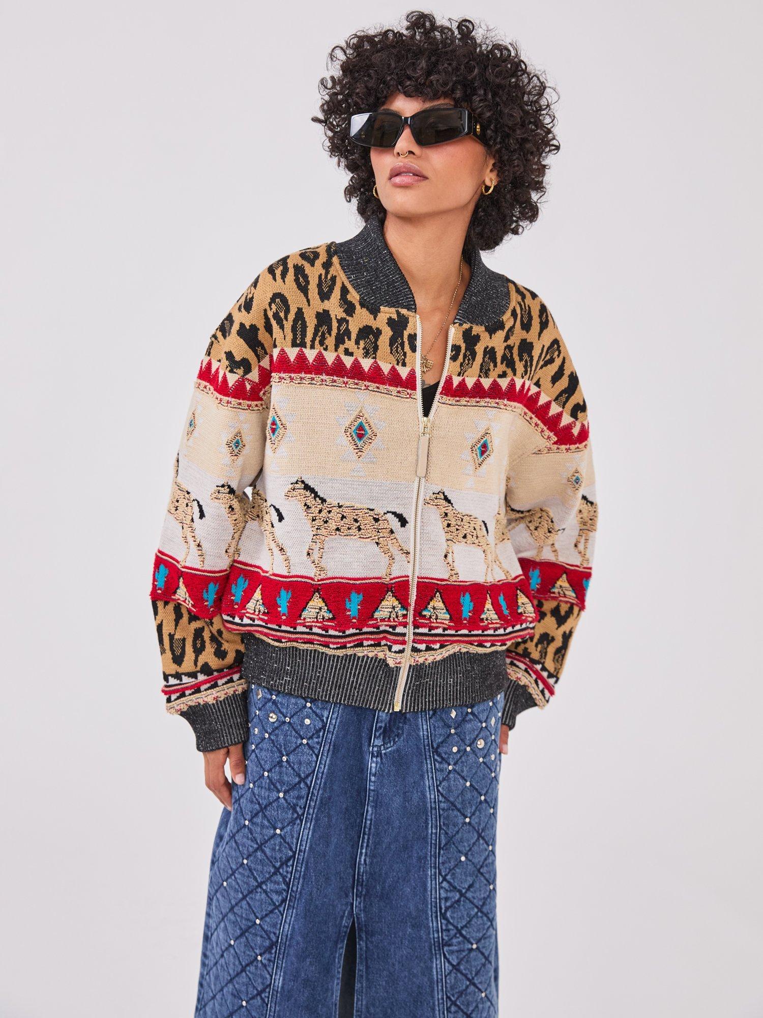 Product image 7 of 7, which shows Hayley Menzies Nom Tapestry Wool Rich Bomber Jacket, Multi, S