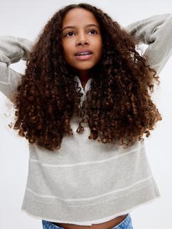 Mango Kids' Katie Cotton Blend Striped Polo Jumper, Light Pastel Grey, Light Pastel Grey