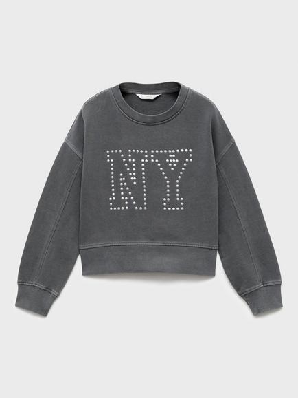 Mango Kids' NY Sweatshirt, Charcoal, Charcoal