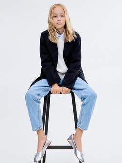 Mango Kids' Carla Single Breasted Midi Coat, Navy, Navy