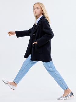 Mango Kids' Carla Single Breasted Midi Coat, Navy - view 2, Navy