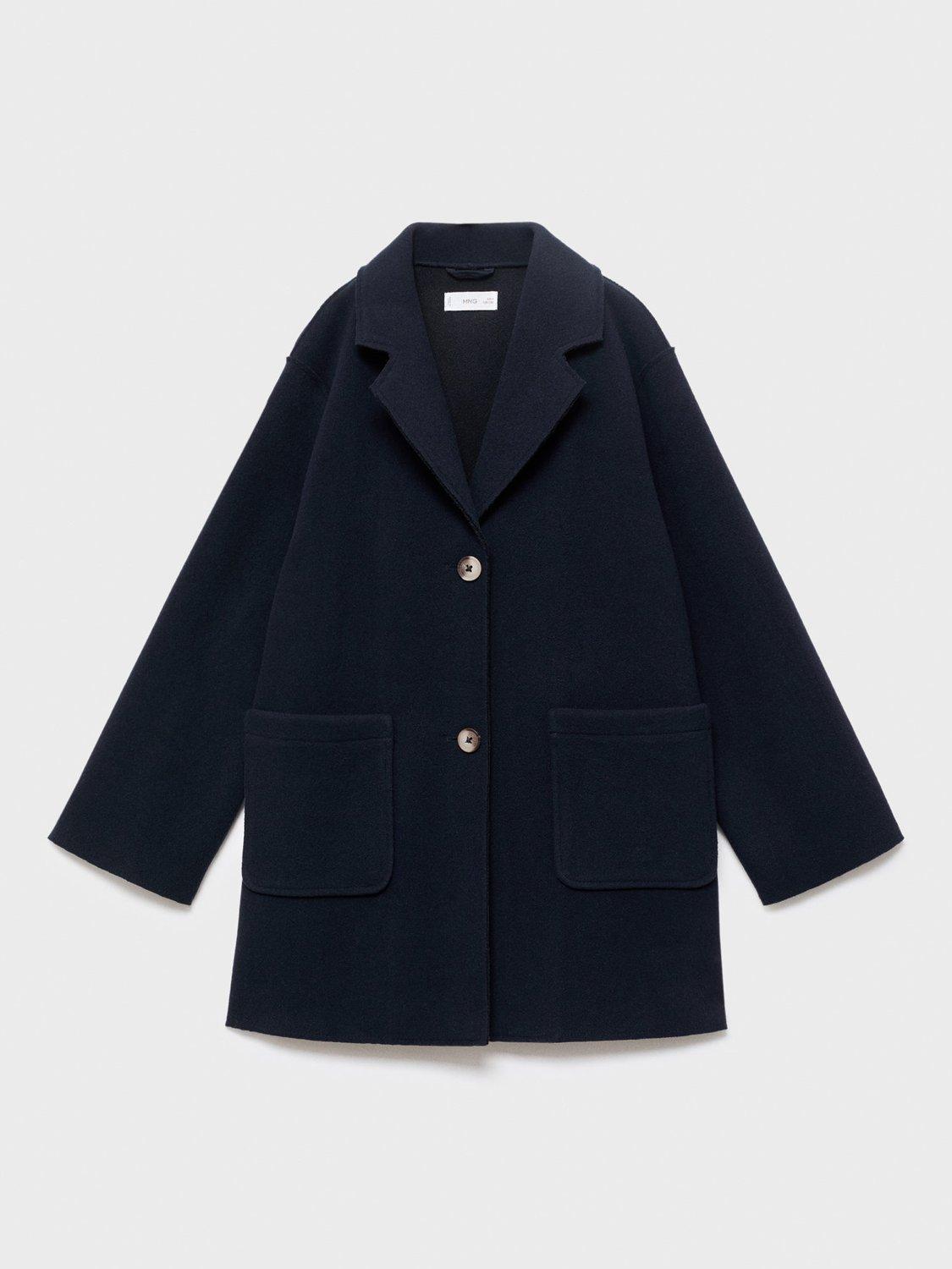 Product image 3 of 6, which shows Mango Kids' Carla Single Breasted Midi Coat, Navy, 11 years