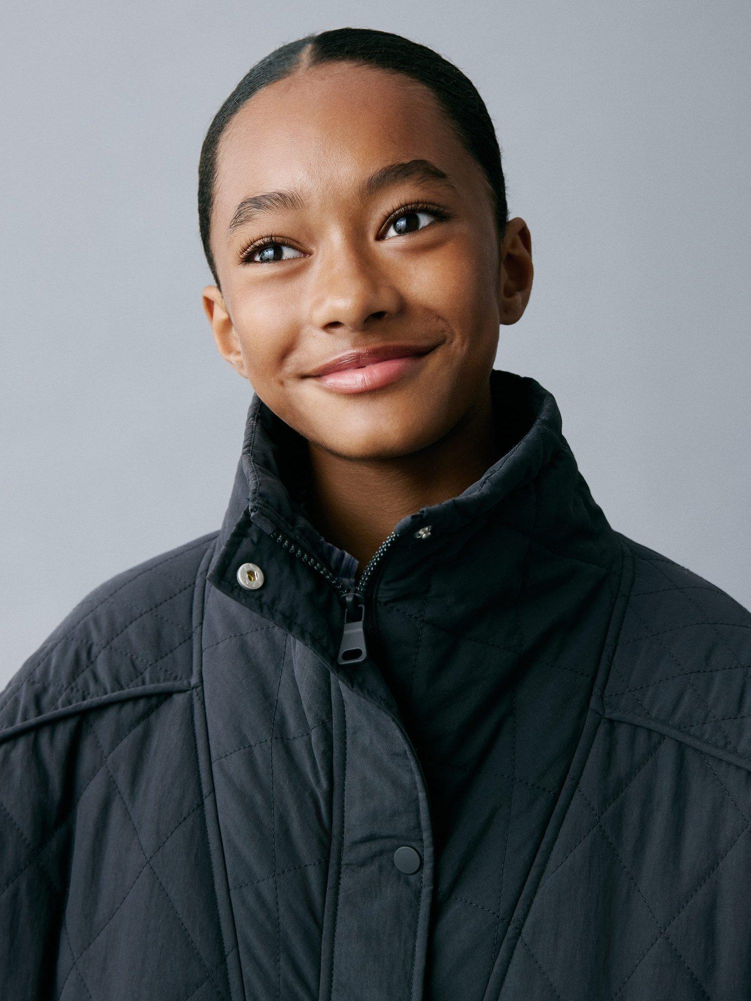 Product image 6 of 7, which shows Mango Kids' Filipa Textured Jacket, Navy, 11 years