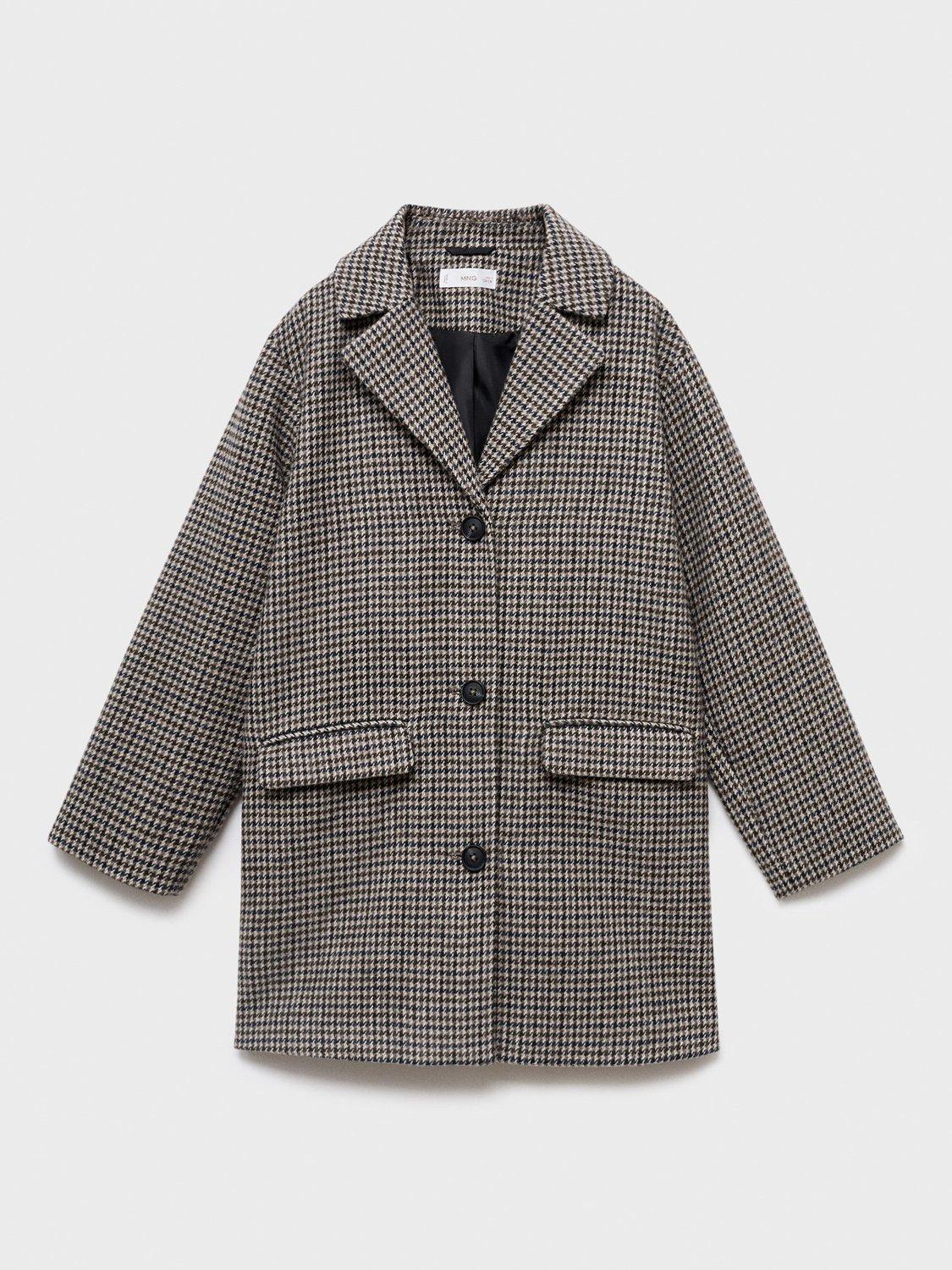 Product image 1 of 4, which shows Mango Kids' Lala Single Breasted Houndstooth Coat, Brown, 11 years