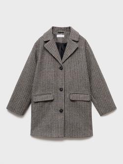 Mango Kids' Lala Single Breasted Houndstooth Coat, Brown, Brown