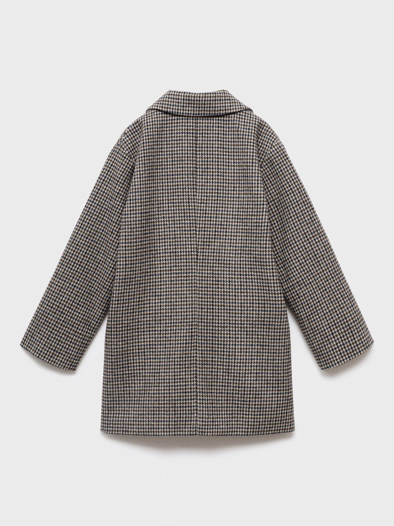 Product image 2 of 4, which shows Mango Kids' Lala Single Breasted Houndstooth Coat, Brown, 11 years