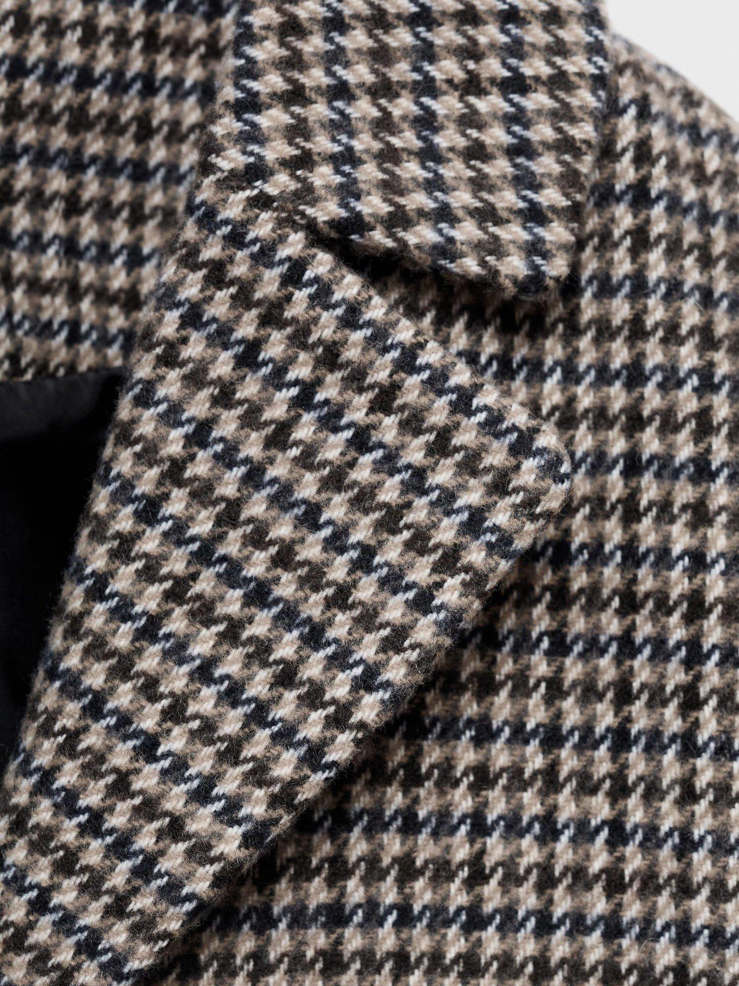 Product image 4 of 4, which shows Mango Kids' Lala Single Breasted Houndstooth Coat, Brown, 11 years