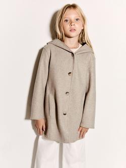 Mango Kids' Sandra Hooded Midi Coat, Light Beige