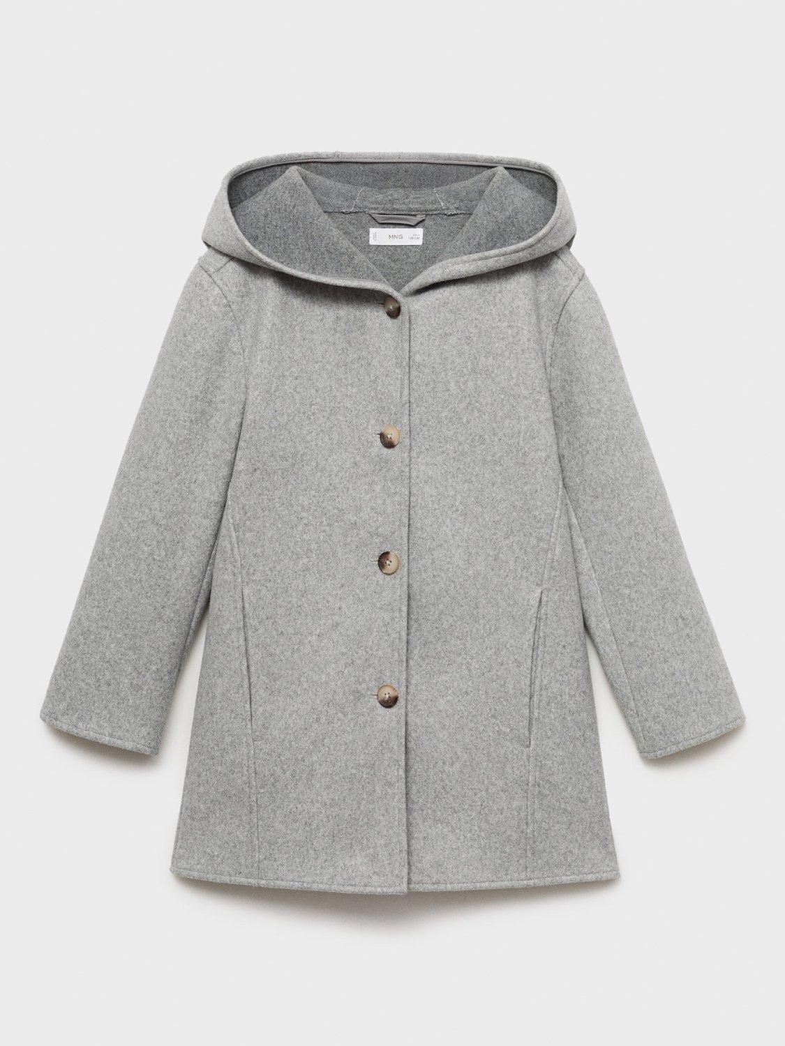 Product image 1 of 4, which shows Mango Kids' Sandra Hooded Midi Coat, Grey, 9 years