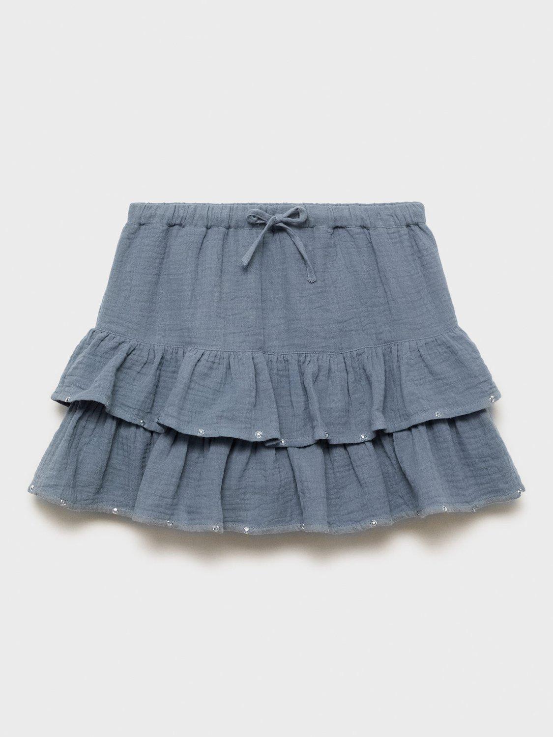 Mango Kids' Grace Sequin Trim Skirt, Medium Blue